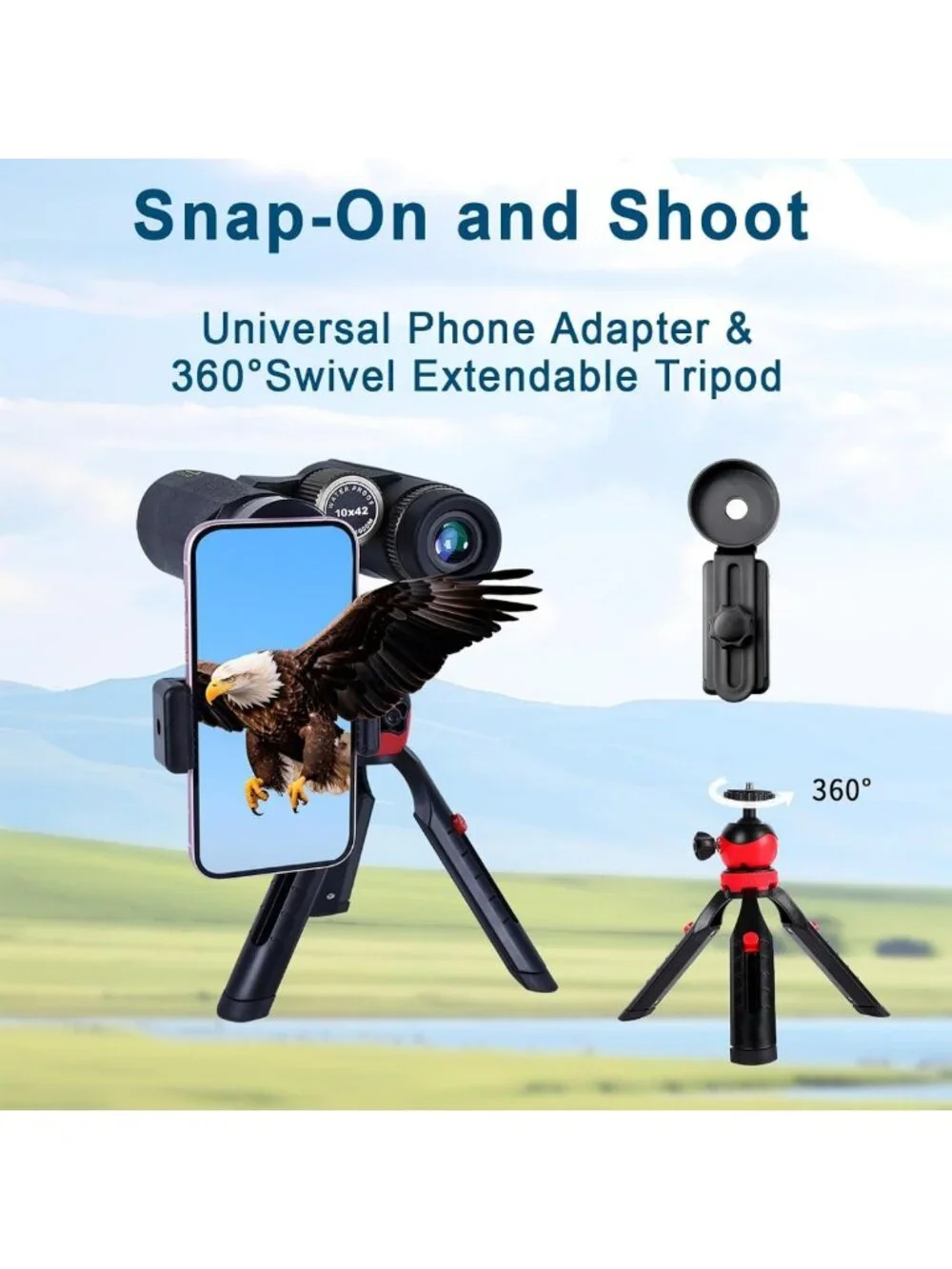 High-Powered 8x42 HD Binoculars with Phone Adapter & Tripod - Waterproof